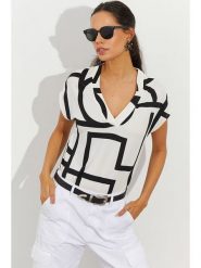 Cool and sexy Koszulka w kolorze biało-czarnym rozmiar: S. Białe bluzki Cool and sexy, s, bez wzorów, bez kołnierzyka, bez ramiączek. Za 57.45 zł.