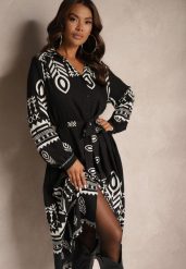 Czarna Koszulowa Sukienka z Wiskozą w Azteckie Wzory Averisa. Czarne sukienki Renee, na wiosnę, l, bez wzorów, z jeansu, eleganckie, bez kołnierzyka, bez ramiączek, midi, koszulowe. Za 109.99 zł.
