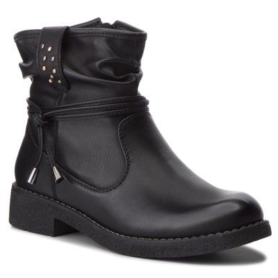 Jenny Fairy WS16371-19 Czarny. Czarne botki Jenny Fairy, bez wzorów, ze skóry ekologicznej, bez obcasa, bez zapięcia. Za 119.99 zł.