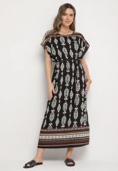 Czarna Pudełkowa Sukienka z Wiskozy w Etniczny Wzór Mirosela. Czarne sukienki Born2be, na co dzień, s, bez wzorów, z materiału, eleganckie, bez kołnierzyka, bez ramiączek, maxi. Za 59.99 zł.