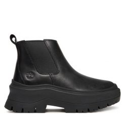 Sztyblety Timberland. Czarne botki Timberland, bez wzorów, bez obcasa, na płaskiej podeszwie, bez zapięcia. Za 719.99 zł.