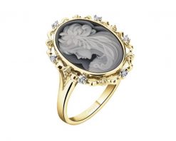 Pierścionek z żółtego złota z diamentami i agatem - kamea - próba 585. Żółte pierścionki Apart, z diamentem, złote. Za 3,190.00 zł.