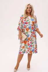 Lniana Sukienka Camilla MIDI w kolorowe kwiaty na jasnym tle PLUS SIZE XXL OVERSIZE. Brązowe sukienki Moda Size Plus Iwanek, do pracy, na lato, l, bez wzorów, z jeansu, biznesowe, bez kołnierzyka, plus size, bez ramiączek, midi, kopertowe. W wyprzedaży za 249.90 zł.