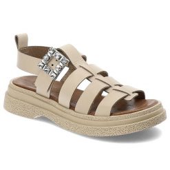 Beżowe Sandały Armodo Wygodne Skórzane Buty. Brązowe sandały Armodo, bez wzorów, ze skóry, eleganckie, bez obcasa, bez zapięcia. Za 249.00 zł.