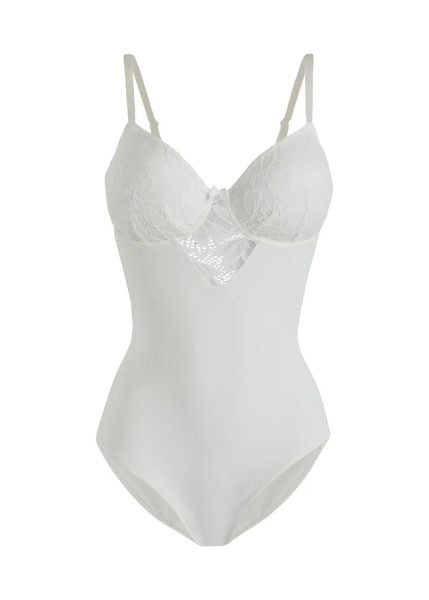 Body, średni stopień modelowania sylwetki. Białe body bonprix, bez wzorów. Za 119.99 zł.