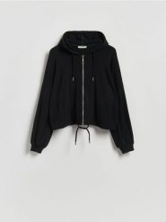 Rozpinana bluza z wiskozą - czarny. Czarne bluzy Reserved, l, bez wzorów, z dzianiny, bez kaptura. Za 139.99 zł.