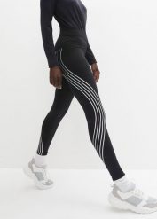 Legginsy ocieplane z odblaskowymi elementami, dł. przed kostkę. Czarne legginsy bonprix, bez wzorów. Za 129.99 zł.