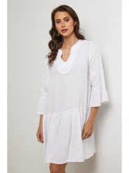 Lin Passion Lniana sukienka w kolorze białym rozmiar: 38/40. Białe sukienki Lin Passion, bez wzorów, ze lnu, klasyczne, bez kołnierzyka, bez ramiączek, mini. Za 173.99 zł.