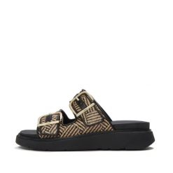 Klapki na koturnie z klamrą damskie FitFlop Gen-FF. Czarne klapki FIT FLOP, bez wzorów, ze splotem, bez obcasa, na koturnie. Za 678.50 zł.