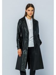 Basics & More Skórzany płaszcz w kolorze czarnym rozmiar: L. Czarne płaszcze Basics & More, l, bez wzorów, ze skóry, bez kaptura. Za 592.99 zł.