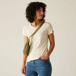 Koszulka turystyczna damska Elkie. Białe bluzki Regatta, bez wzorów, z bawełny, sportowe, bez kołnierzyka, bez ramiączek. Za 134.50 zł.