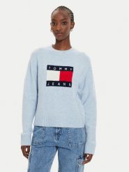 Tommy Jeans Sweter Flag DW0DW18681 Błękitny Relaxed Fit. Niebieskie swetry Tommy Jeans, m, bez wzorów, z jeansu, bez ramiączek. Za 269.99 zł.