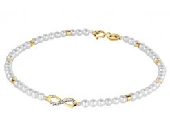 Bransoletka z diamentem, perłami i elementami żółtego złota - nieskończoność - 18 cm - próba 585. Żółte bransoletki Apart, z diamentem, złote. Za 1,990.00 zł.