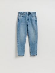 Jeansy mom fit slim - niebieski. Niebieskie jeansy Reserved, bez wzorów. Za 129.99 zł.