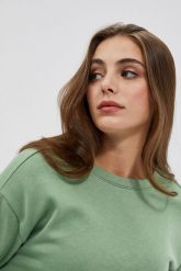 Bluza z dekoltem na plecach oliwkowa. Zielone bluzy MOODO, xs, bez wzorów, z bawełny, bez kaptura. W wyprzedaży za 44.99 zł.