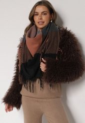 Brązowy Szalik Bellaern. Brązowe szaliki Born2be, bez wzorów, z bawełny, eleganckie. Za 49.99 zł.