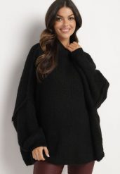 Czarny Golf z Wełną o Kroju Oversize Avalentirae. Czarne golfy Born2be, bez wzorów, z wełny, bez ramiączek. Za 199.99 zł.