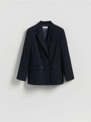 Dwurzędowa marynarka oversize - granatowy. Niebieskie marynarki i żakiety Reserved, l, bez wzorów, z tkaniny. Za 279.99 zł.