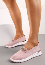 Różowe Półbuty Tenisówki z Elastyczną Cholewką i Klamrą Vaiara. Czerwone trampki Born2be, bez wzorów, z jeansu, bez zapięcia. Za 69.99 zł.