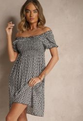 Czarna Sukienka Hiszpanka z Wiskozy z Kwiatowym Wzorem Mevandra. Czarne sukienki Renee, na co dzień, m, bez wzorów, z wiskozy, eleganckie, bez kołnierzyka, bez ramiączek, mini, kopertowe. Za 39.99 zł.