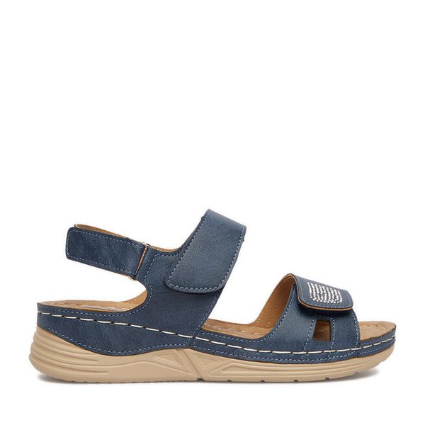 Sandały Go Soft. Niebieskie sandały GO SOFT, bez wzorów, bez obcasa, na płaskiej podeszwie, bez zapięcia. Za 99.99 zł.