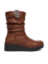 Rieker Kozaki CEO-X9155-24 Brązowy. Brązowe kozaki Rieker, ze skóry, bez obcasa, na koturnie, bez zapięcia. Za 379.99 zł.