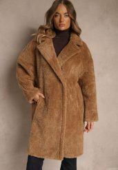 Brązowy Płaszcz Teddy o Dwurzędowym Kroju Oversize Azzena. Brązowe płaszcze Renee, l, bez wzorów, z jeansu, bez kaptura. Za 339.99 zł.