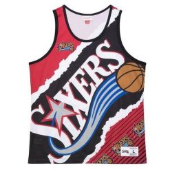Koszulka Philadelphia 76ers Jumbotron 2.0. Czarne bluzki Mitchell & Ness, bez wzorów, sportowe, bez kołnierzyka, bez ramiączek. Za 318.00 zł.