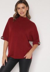 Bordowy Sweter Ozdobiony na Rękawach Cyrkoniami Aletusa. Czerwone swetry Born2be, z aplikacjami, z jeansu, bez ramiączek. Za 99.99 zł.