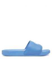 Lacoste Klapki Serve 0.0 7-49CFA0042 Niebieski. Niebieskie klapki Lacoste, bez wzorów, ze skóry, bez obcasa. Za 149.99 zł.