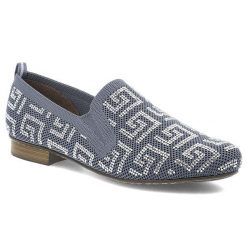 Niebieskie Baleriny Rieker Eleganckie Wsuwane Obuwie Damskie. Niebieskie półbuty wsuwane Rieker, z aplikacjami, eleganckie, bez obcasa, na obcasie, bez zapięcia. Za 239.00 zł.