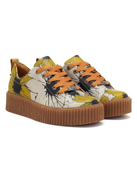 Goby Skórzane sneakersy w kolorze beżowo-żółtym rozmiar: 39. Brązowe trampki Goby, bez wzorów, bez zapięcia. Za 249.95 zł.