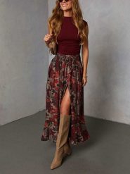 Milan Kiss Spódnica w kolorze czerwono-beżowym rozmiar: M. Brązowe spódnice Milan Kiss, na co dzień, m, bez wzorów, z wiskozy, maxi, proste. Za 152.99 zł.