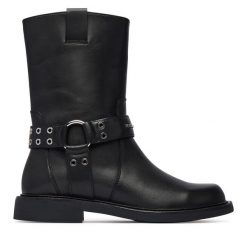 Botki Karl Lagerfeld Jeans. Czarne botki Karl Lagerfeld Jeans, bez wzorów, z jeansu, bez obcasa, bez zapięcia. Za 1,229.00 zł.