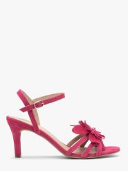Fuksjowe sandały damskie na szpilce TARA. Czerwone sandały Ryłko, z aplikacjami, z materiału, eleganckie, bez obcasa, na obcasie, bez zapięcia. Za 429.99 zł.