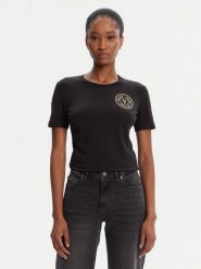 Versace Jeans Couture T-Shirt 79HAHT01 CJ03T Czarny Regular Fit. Czarne t-shirty Versace Jeans Couture, l, bez wzorów, z bawełny, bez kołnierzyka, bez ramiączek. Za 449.99 zł.