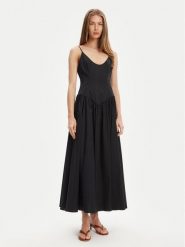 STAUD Sukienka letnia Dena R24S2109PO Czarny Slim Fit. Czarne sukienki STAUD, na lato, s, bez wzorów, z bawełny, bez kołnierzyka, bez ramiączek. Za 1,849.00 zł.