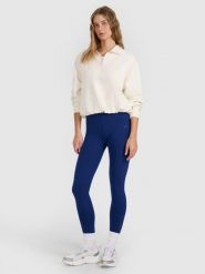 Legginsy fitness damskie z wysokim stanem. Niebieskie legginsy sportowe 4f, l, bez wzorów, z bawełny, z podwyższonym stanem, na fitness i siłownię. Za 64.57 zł.
