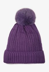 Fioletowa Czapka z Dzianiny o Ozdobnym Splocie z Pomponem Nemma. Fioletowe czapki Renee, bez wzorów, z dzianiny. Za 24.99 zł.