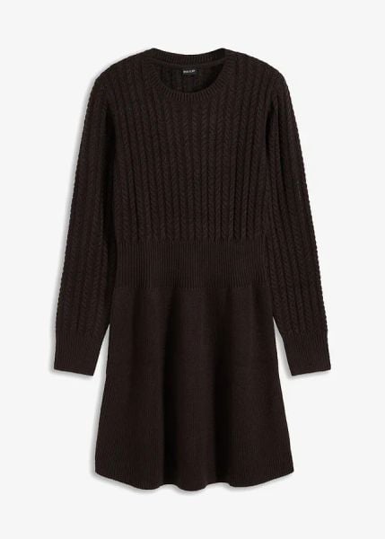 Sukienka z dzianiny. Czarne sukienki bonprix, na jesień, bez wzorów, z dzianiny, bez kołnierzyka, bez ramiączek. Za 129.99 zł.