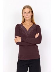 Soyaconcept Koszulka "Marica" w kolorze ciemnobrązowym rozmiar: S. Brązowe bluzki Soyaconcept, s, bez wzorów, z koronki, bez kołnierzyka, bez ramiączek. Za 134.95 zł.