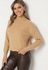 Brązowy Sweter Golf z Ozdobnym Tłoczeniem Zakończony Ściągaczem Melodiea. Brązowe golfy Born2be, bez wzorów, z jeansu, bez ramiączek. Za 79.99 zł.