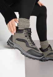 Czarno-Zielone Buty Trekkingowe Trapery Vices Ozdobione Geometrycznym Motywem Anarisse. Czarne trapery i śniegowce Renee, z jeansu. Za 89.99 zł.