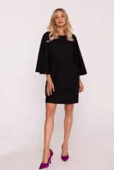 Elegancka sukienka trapezowa z bufiastymi rękawami czarna. Czarne sukienki Stylove, s, bez wzorów, eleganckie, bez kołnierzyka, bez ramiączek, trapezowe. Za 329.00 zł.