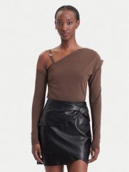Guess Bluzka W6BP22 K6257 Brązowy ciemny Slim Fit. Brązowe bluzki Guess, xxl, z aplikacjami, z syntetyku, bez kołnierzyka, bez ramiączek. Za 294.99 zł.