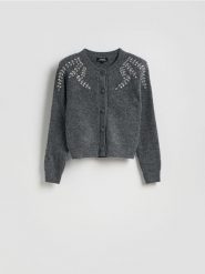 Kardigan z aplikacjami - ciemnoszary. Szare kardigany Reserved, l, z aplikacjami, z dzianiny. Za 239.99 zł.