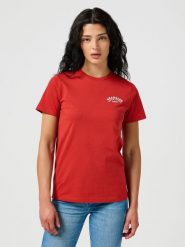 WRANGLER DAMSKA KOSZULKA WRANGLER GRAPHIC TEE KETCHUP 112356431. Bluzki Wrangler, xs, bez wzorów, bez kołnierzyka, bez ramiączek. Za 89.99 zł.