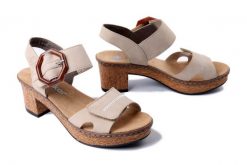 RIEKER 63850-60 beige, sandały damskie. Brązowe sandały Rieker, bez wzorów, bez obcasa, na obcasie, bez zapięcia. Za 230.93 zł.