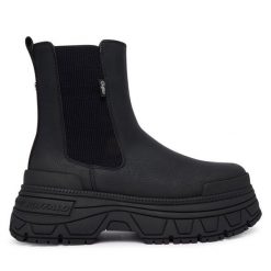 Sztyblety Buffalo. Czarne botki Buffalo, bez wzorów, bez obcasa, na płaskiej podeszwie, bez zapięcia. Za 479.99 zł.