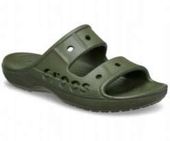Klapki Dla Dorosłych Crocs Baya. Zielone klapki Crocs, bez wzorów, z materiału, bez obcasa. Za 119.99 zł.